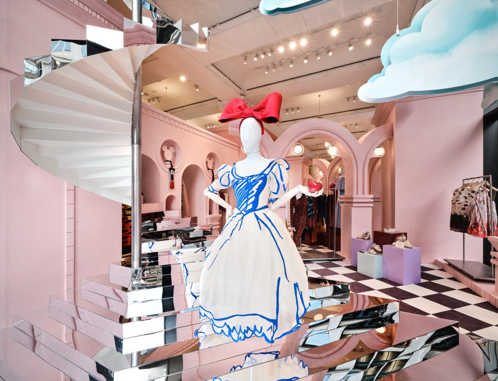 Disney & Selfridges corner shop with Snow White inspired dress.