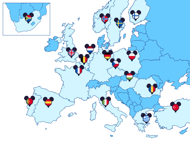 Map of hospitals where Disney work with MediCinema