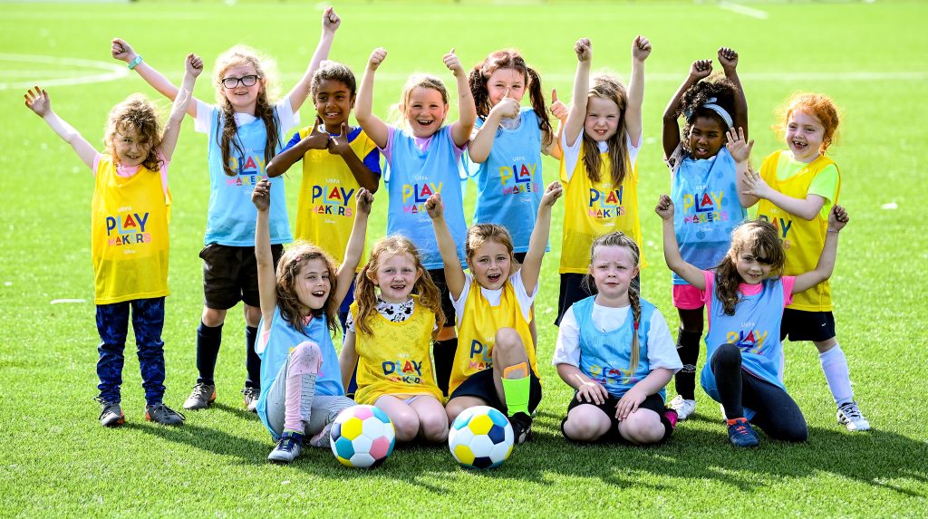 Group of girls at a UEFA Playmakers event