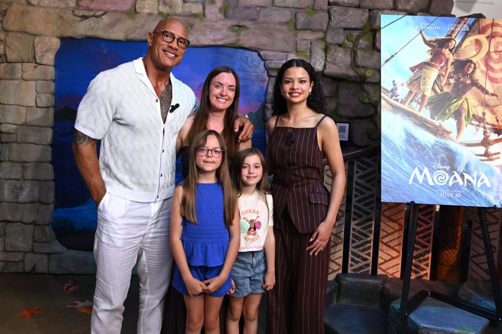 Catherine Laga'aia, Dwayne Johnson and GOSH family Sophie, Bella and Luna